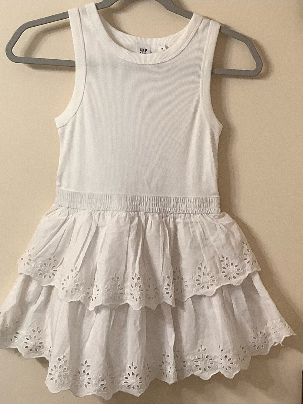 GAP Girls White Eyelet Tiered Tank Dress with Skirt Lining Patriotic
